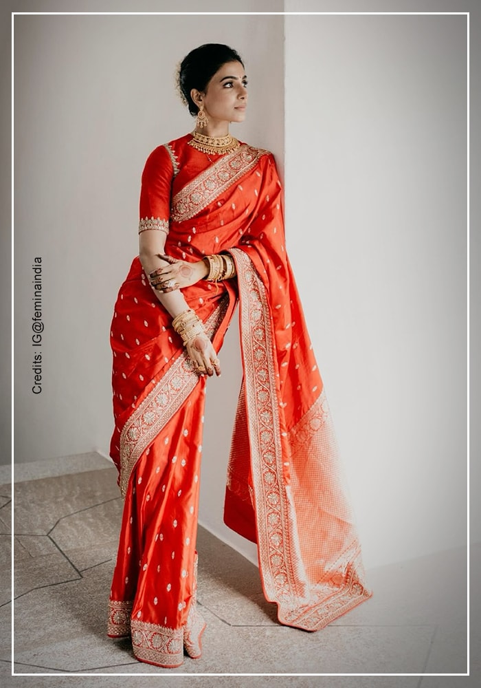 Samantha Ruth Prabhu weaing red banarasi on her wedding day