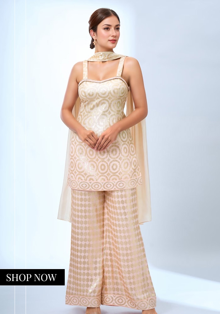 Sequin-Embellished Kurta Palazzo