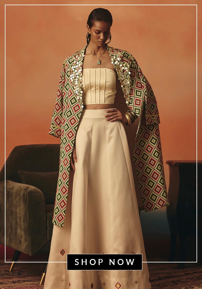 Beige jacket and lehenga set