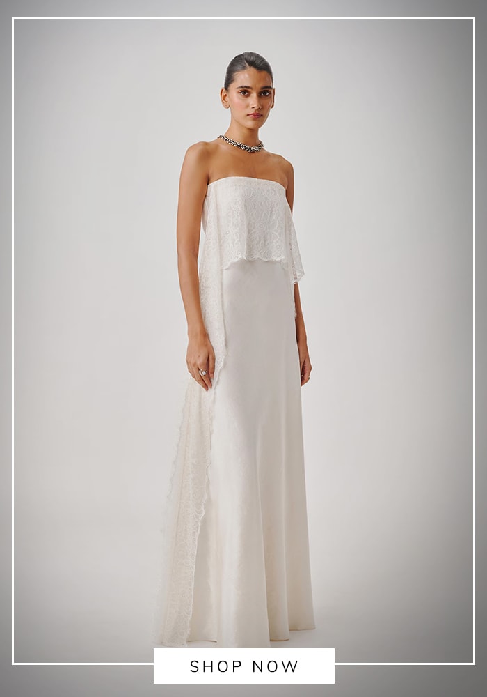 White lace strapless gown