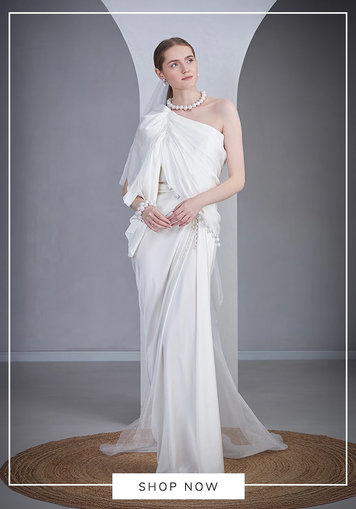 White one shoulder gown