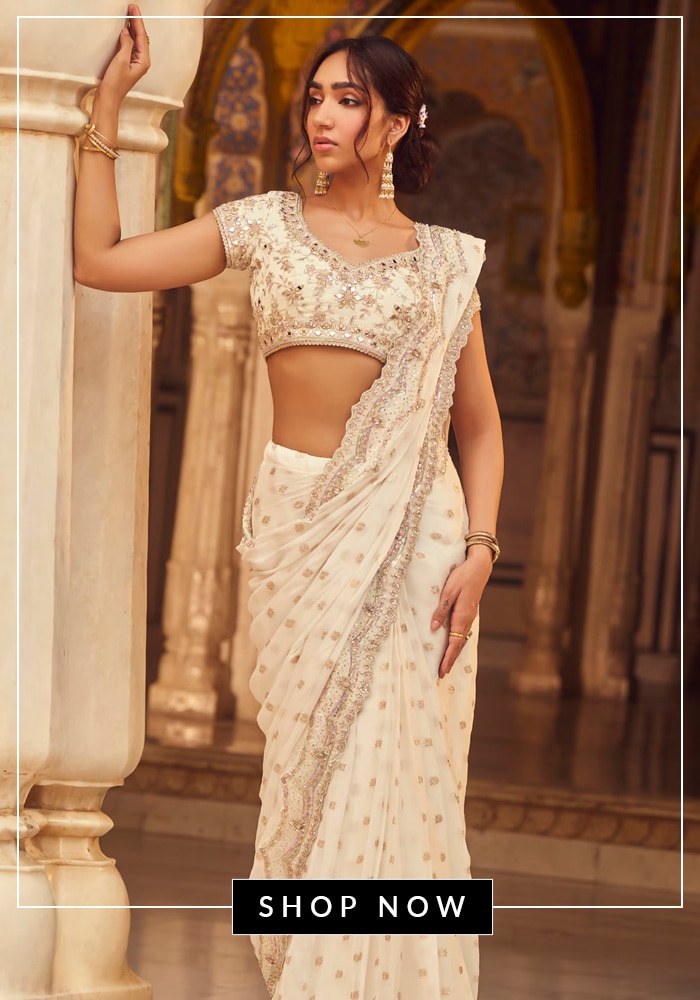 White pre-draped saree