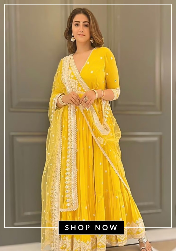 Angarkha yellow anarkali set