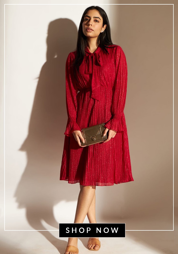 Red pleated dress