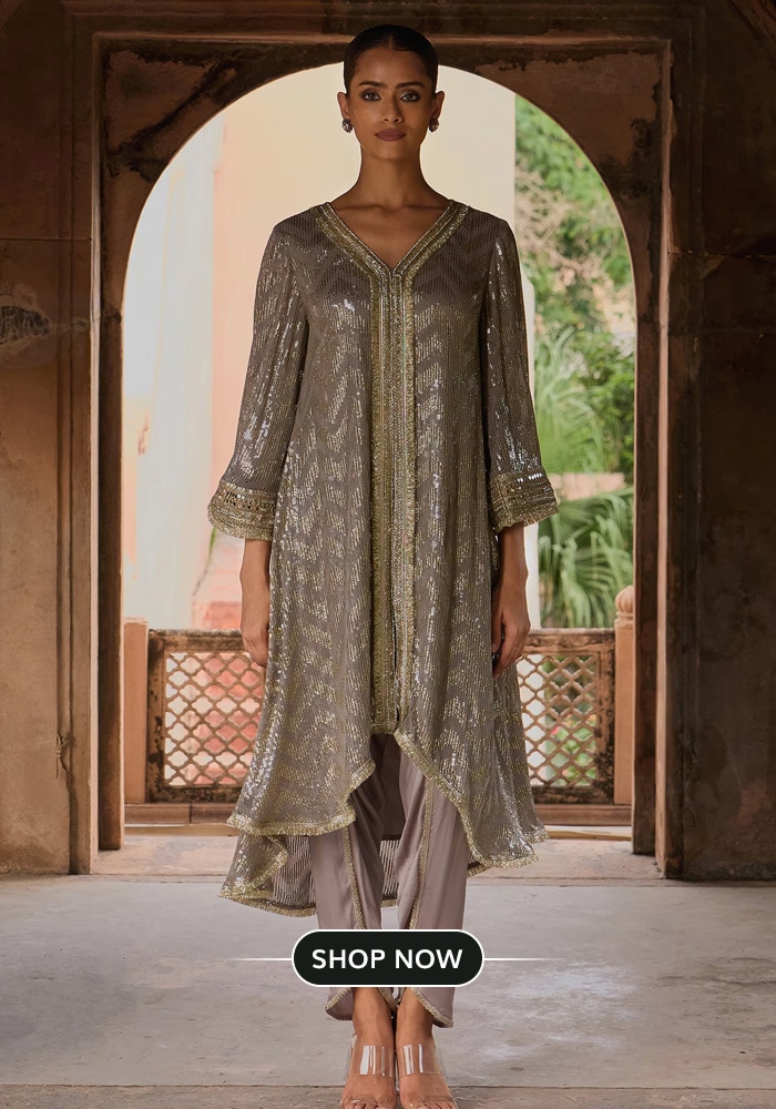 Silver anarkali kurta set