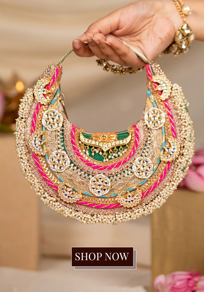 Pink embellished hand bag
