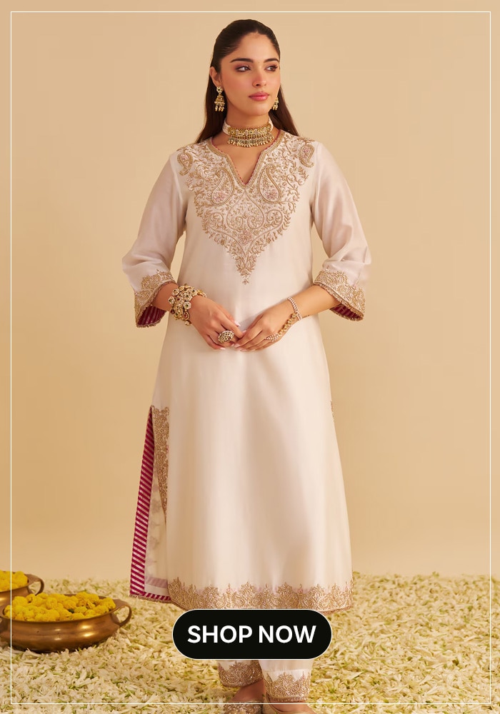 Ivory on white kurta