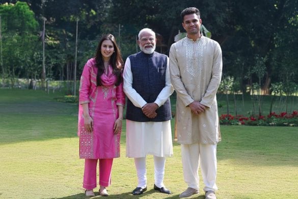 Arjun Tendulkar and Saaniya Chandhok with Prime Minister Narendra Modi