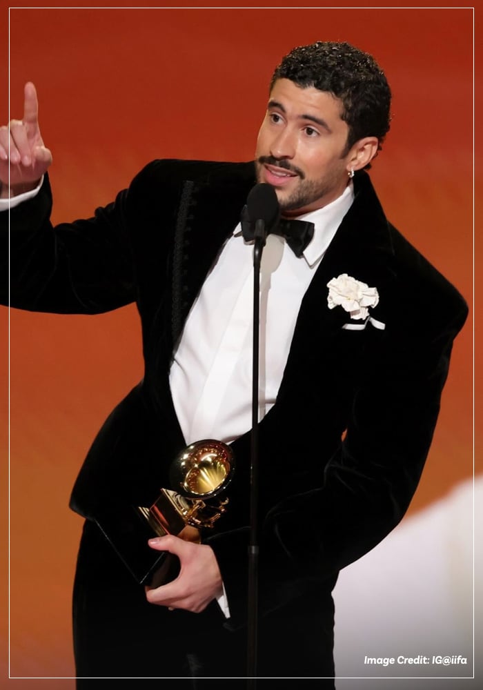 Bad Bunny giving speech after winning at Grammys