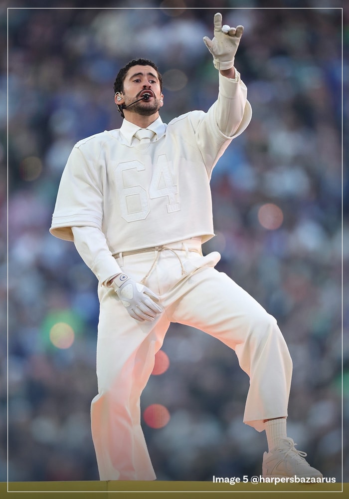 Bad Bunny performing in all-cream Zara outfit