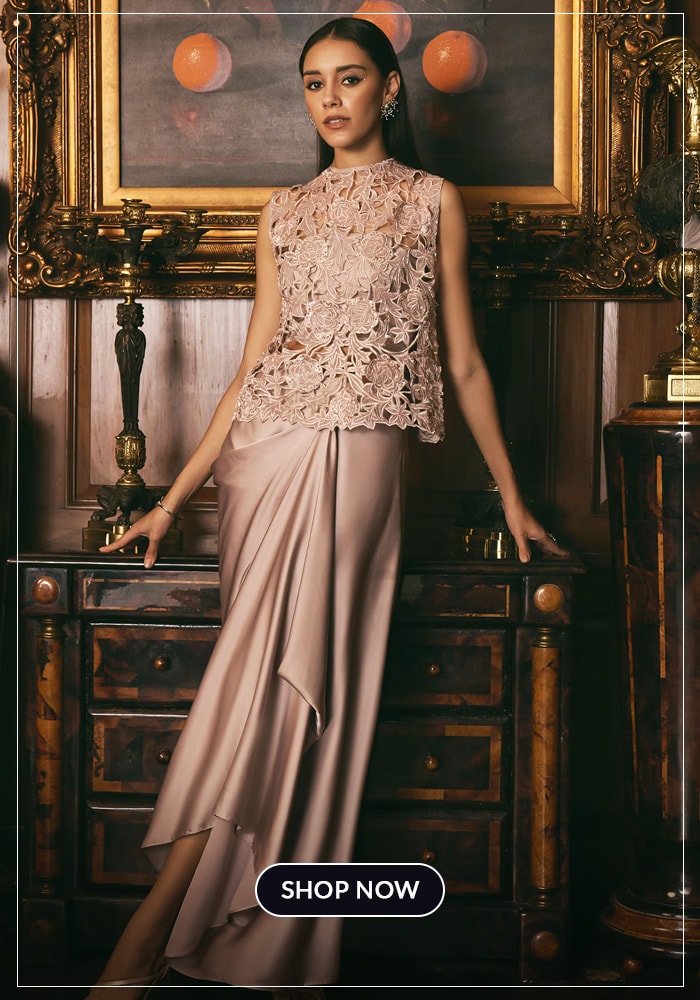 Floral embroidered top and skirt set