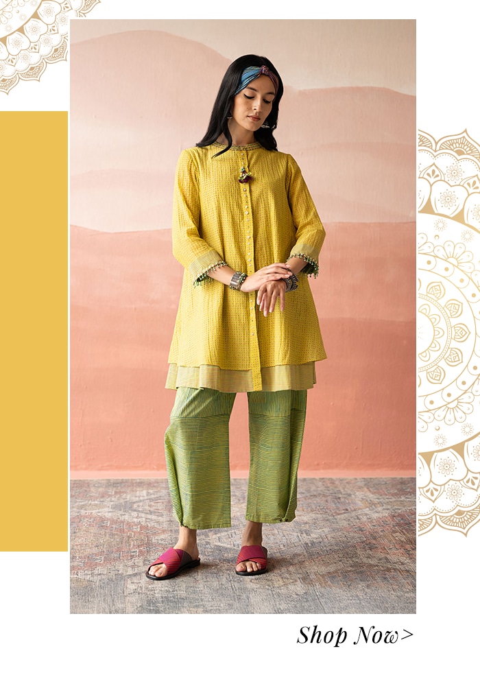 8 Heat-Proof Cotton Outfits for Summer That Are Big on Comfort and Light on Your Pocket 17 Yellow cotton kurta and green pant set