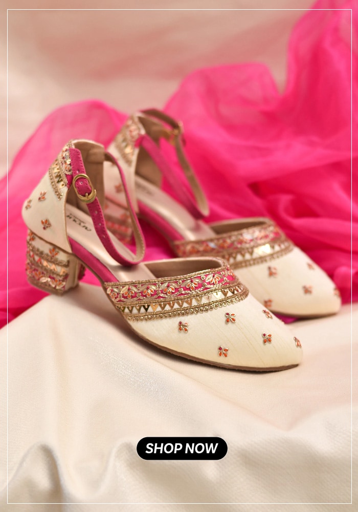 White embroidered mule heels