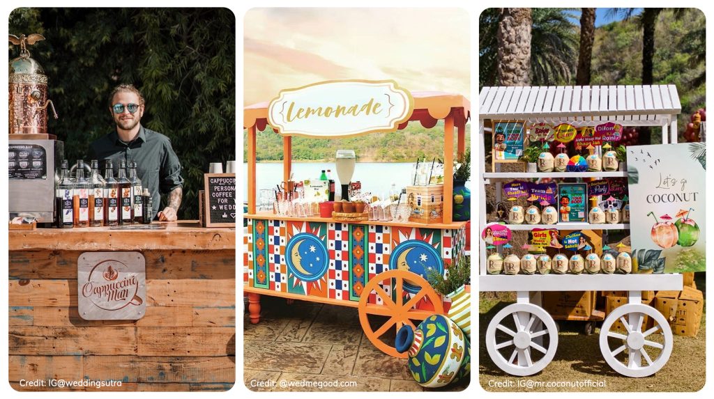 Coffee live bar, lemonade live bar and coconut live bar