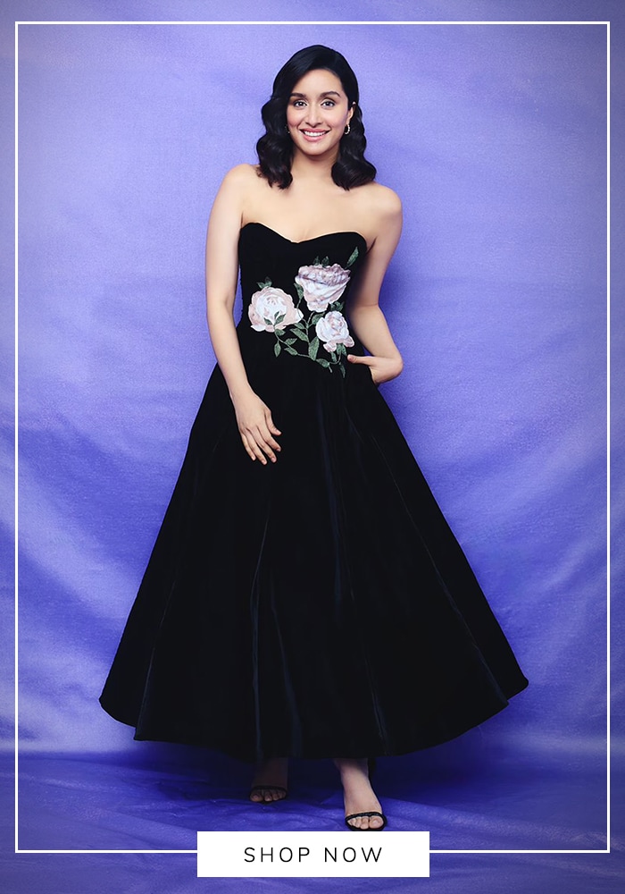 Gauri and Nainika Black Velvet Botanical Dress