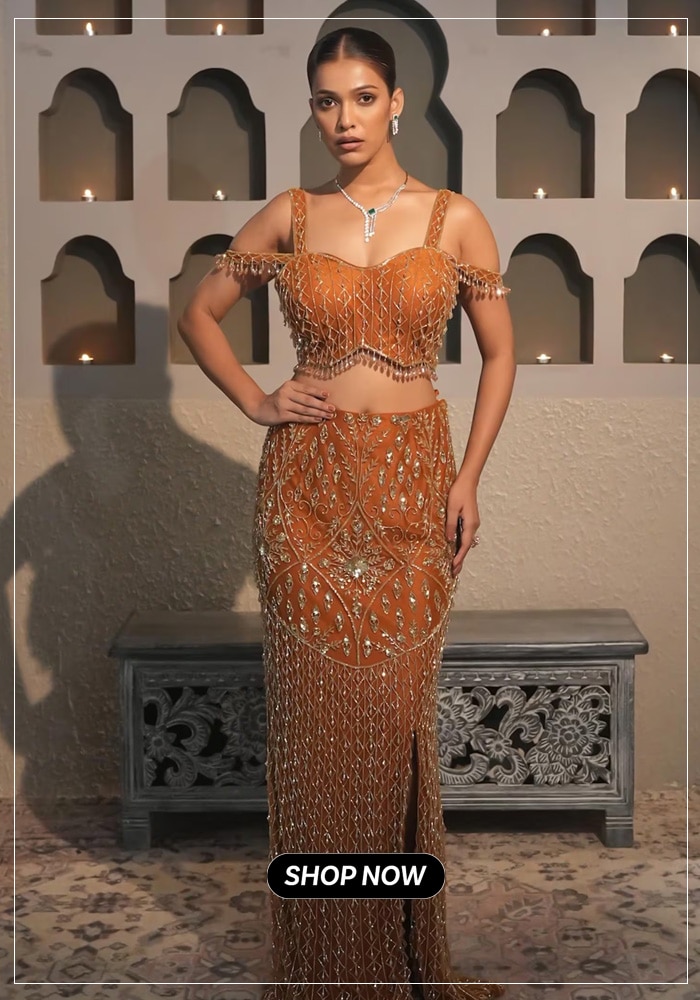 Gold lehenga skirt and blouse