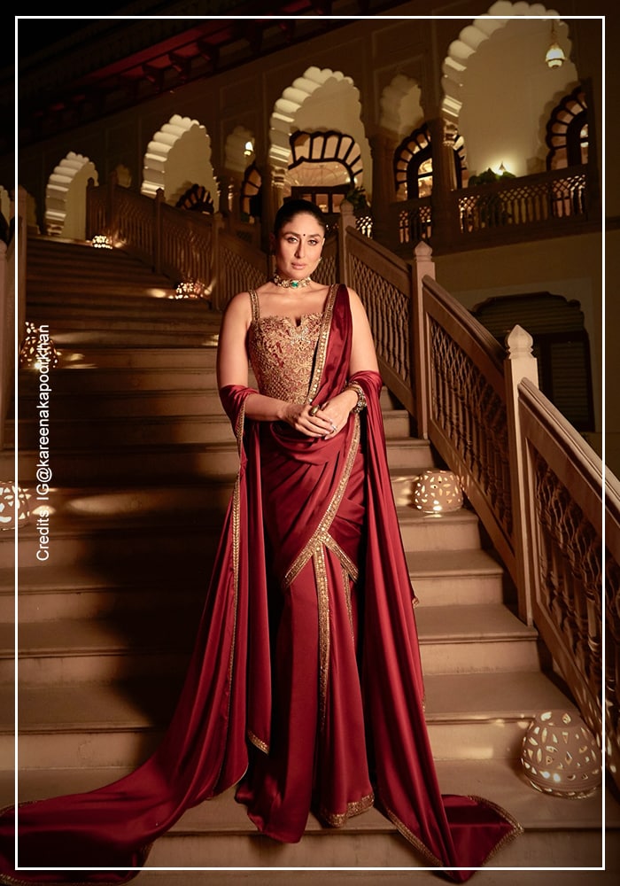 Tarun Tahiliani's red wine archival saree woen by Kareena Kapoor