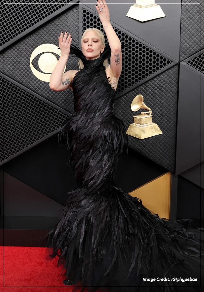 Lady Gaga in a black dress at the Grammys