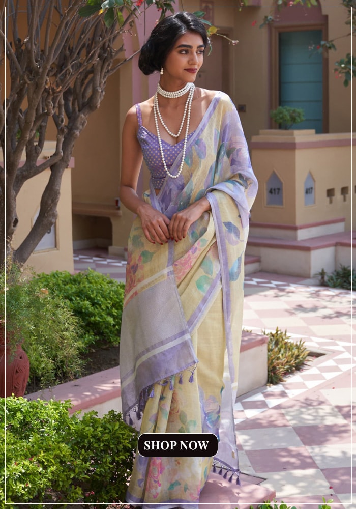 Line floral printed saree