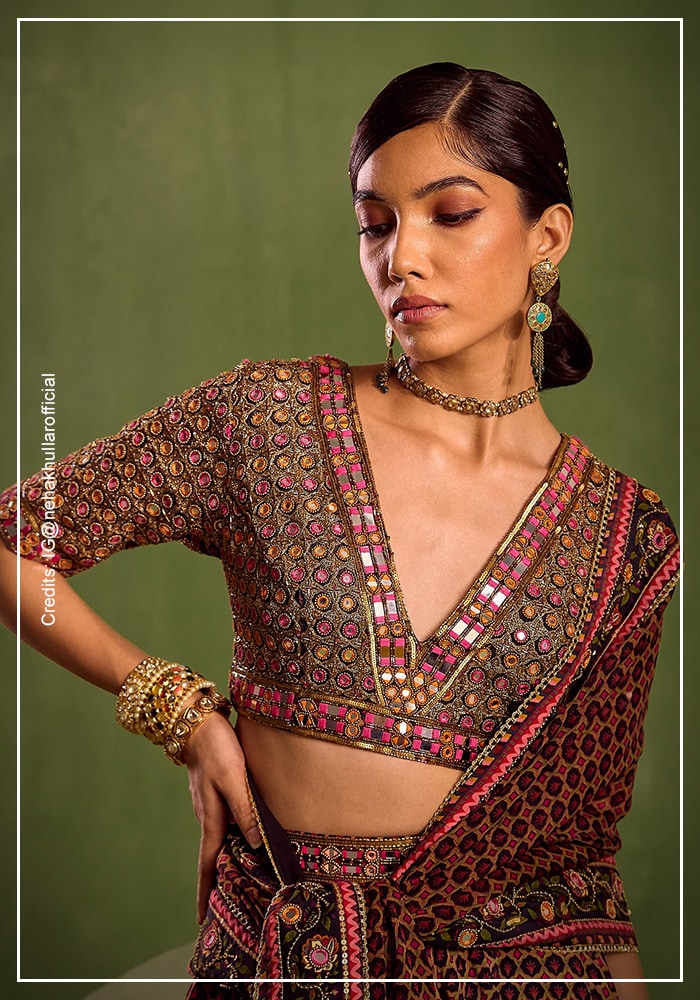 Know Your Designer-Episode 21: Neha Khullar 5 Neha Khullar brown embroidered blouse v-neck