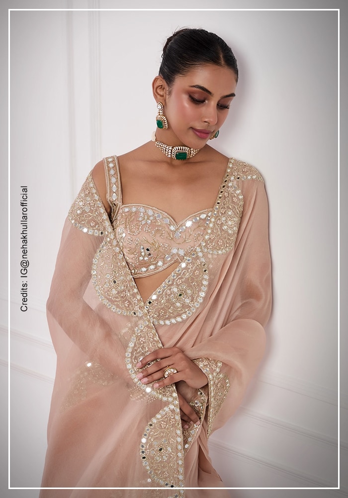 Know Your Designer-Episode 21: Neha Khullar 8 Neha Khullar mirror embroidered blush pink satin saree
