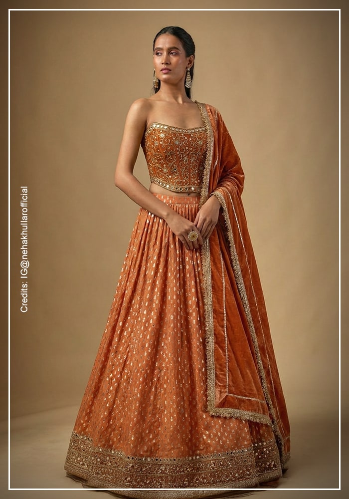 Know Your Designer-Episode 21: Neha Khullar 3 Neha Khullar orange corset lehenga with dupatta