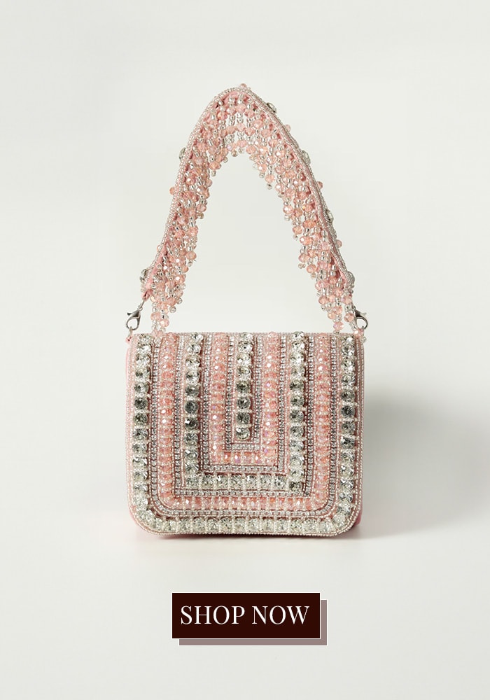 Pink crystal embellished bag with handle