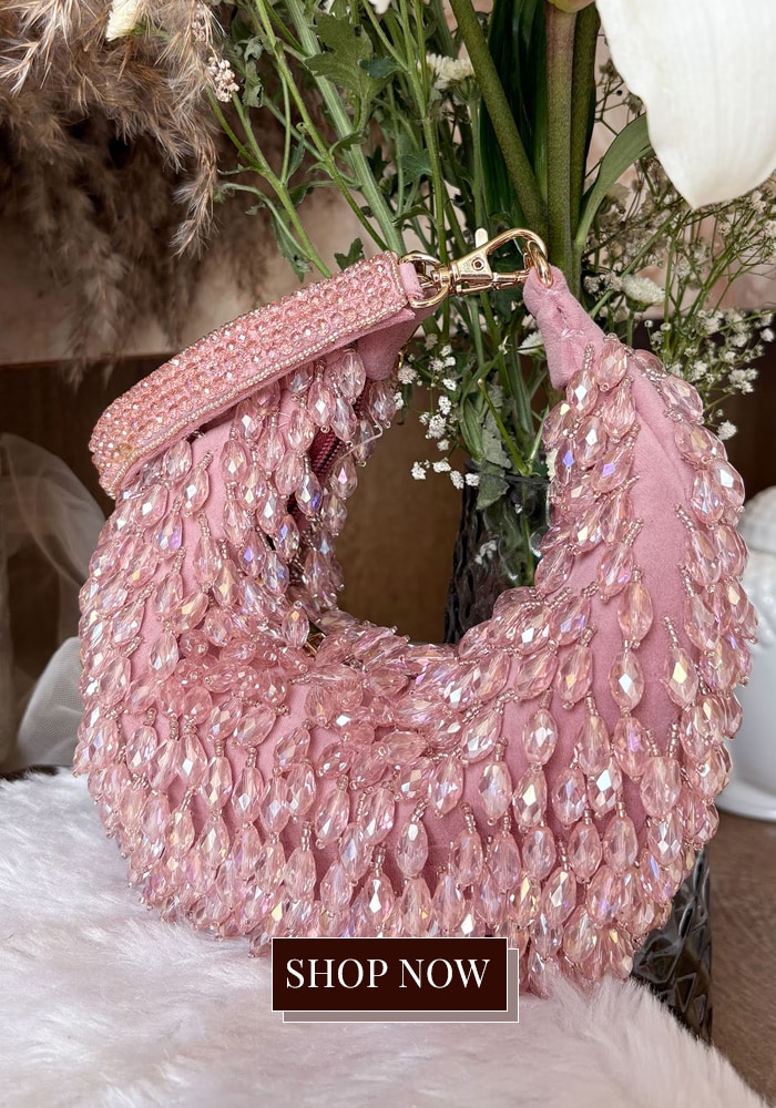 Velvet pink crystal embellished bag