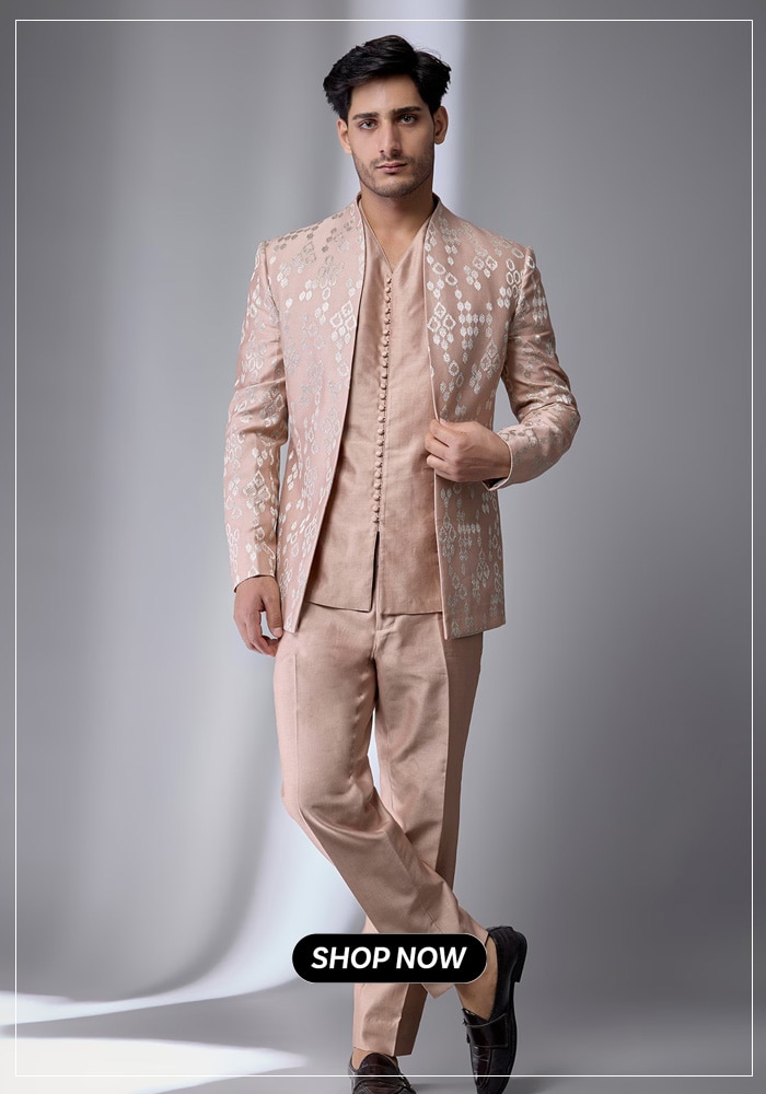Pink silk jacket set for men