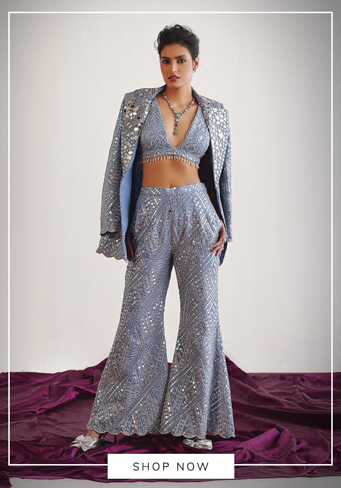 Powder blue jacket and palazzo set