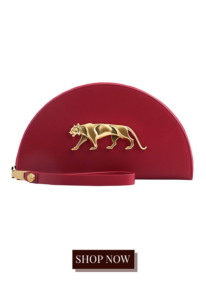 Red tiger logo embellished Sabyasachi clutch