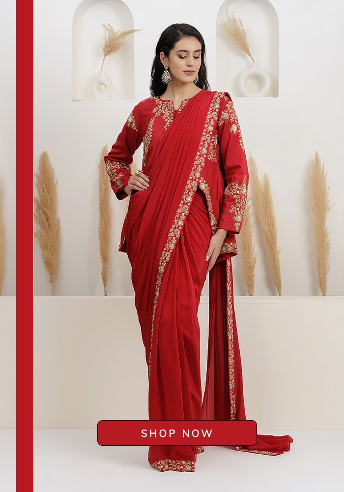 Red blazer saree