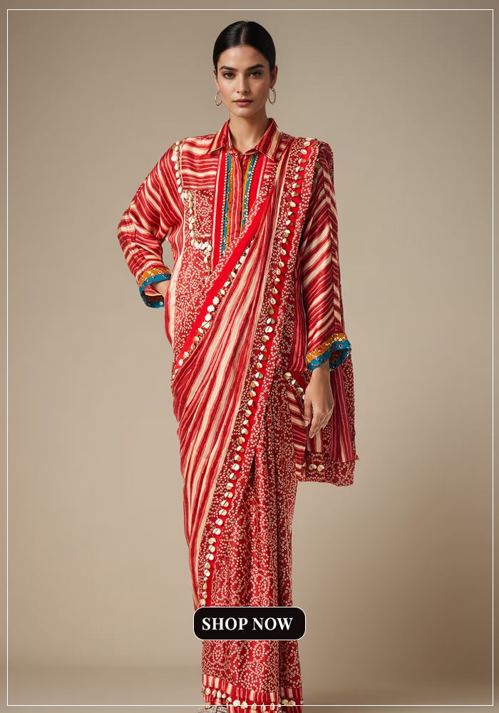 Red bandhani saree