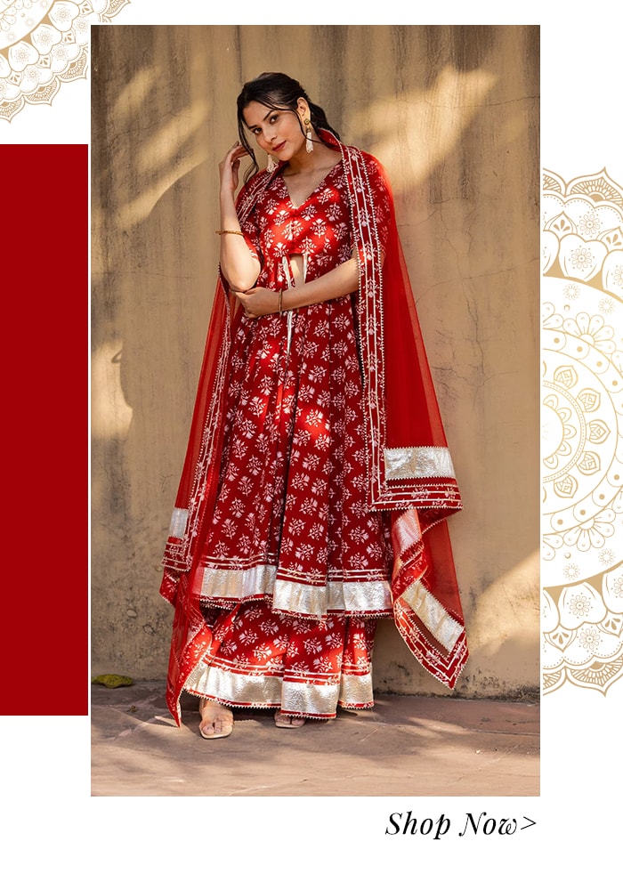8 Heat-Proof Cotton Outfits for Summer That Are Big on Comfort and Light on Your Pocket 9 Red printed anarkali and skirt set