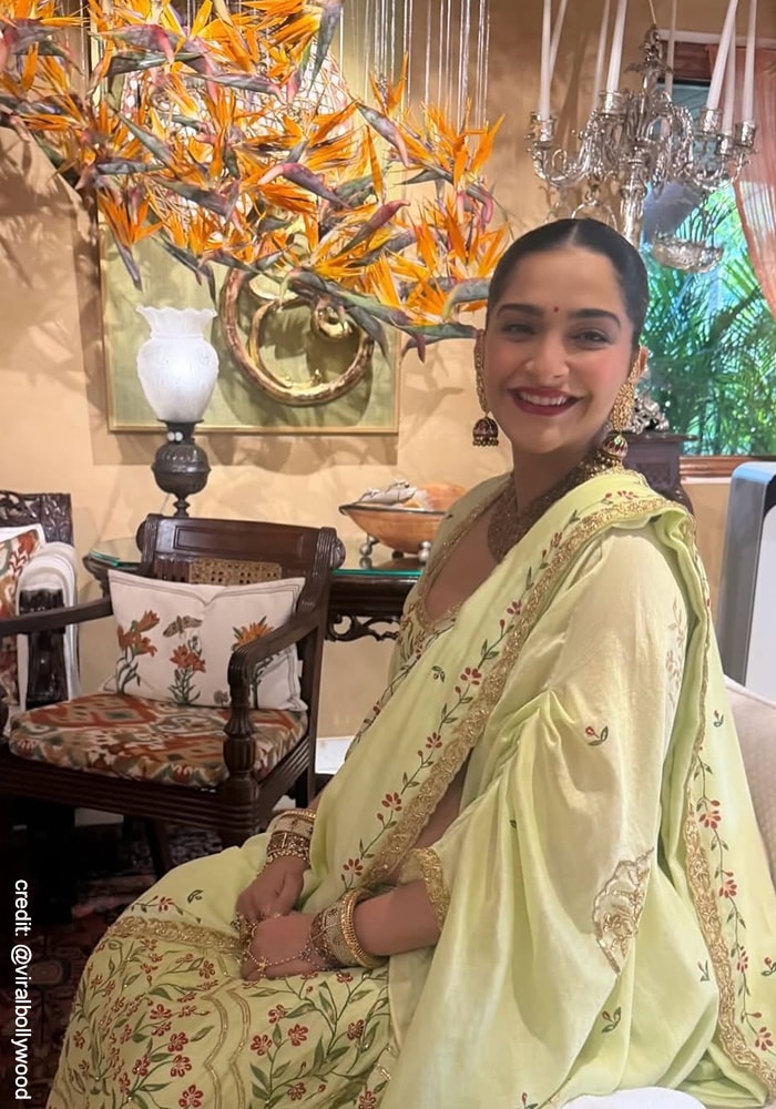 Sonam Kapoor wearing lime green printed lehenga