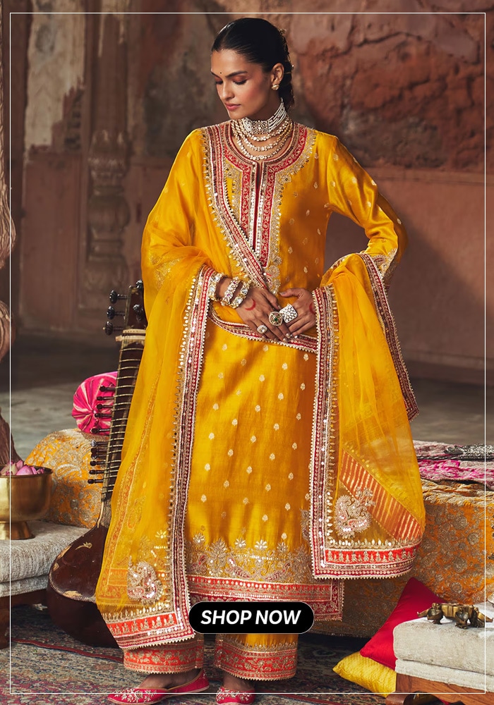 Traditional yellow chanderi kurta set