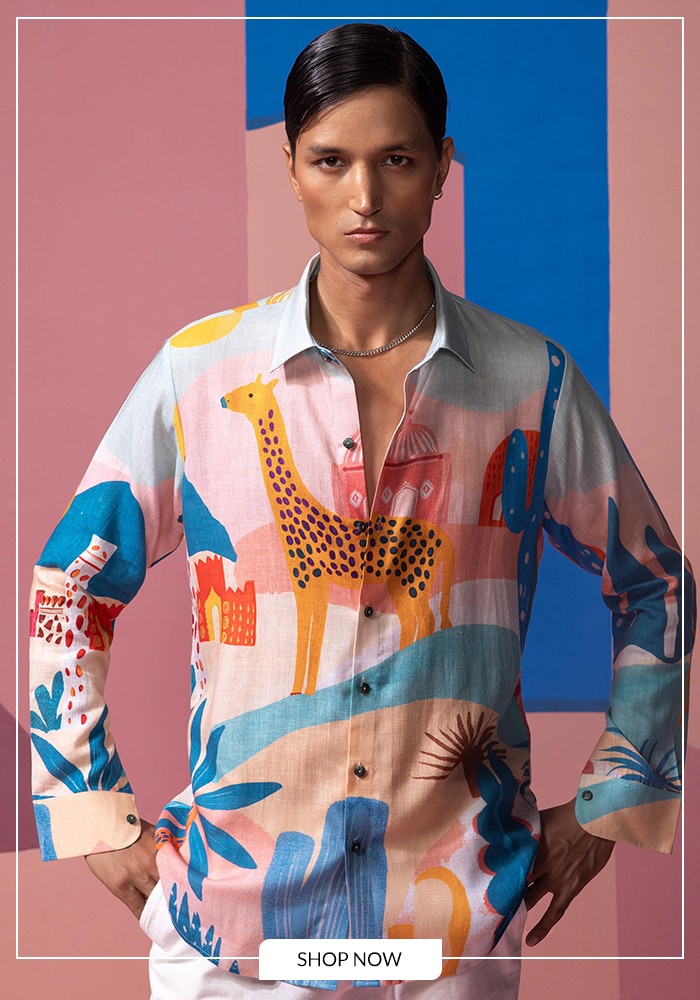 White Animal Printed Shirt for men