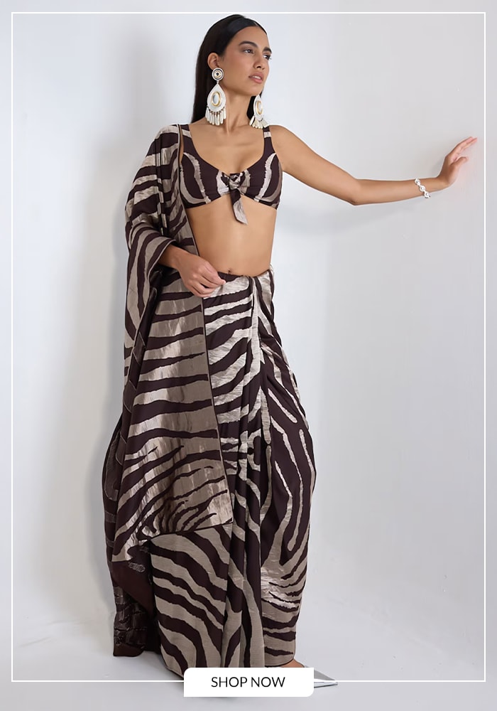 Black striped Banarasi saree