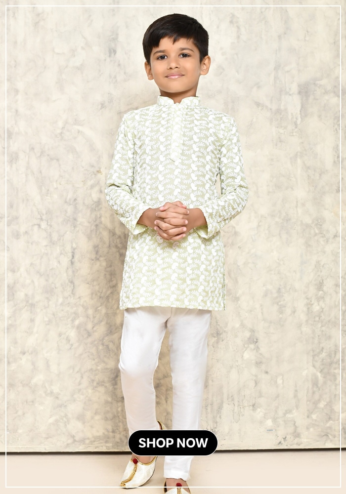 Green Cotton Embroidery Chikankari Kurta