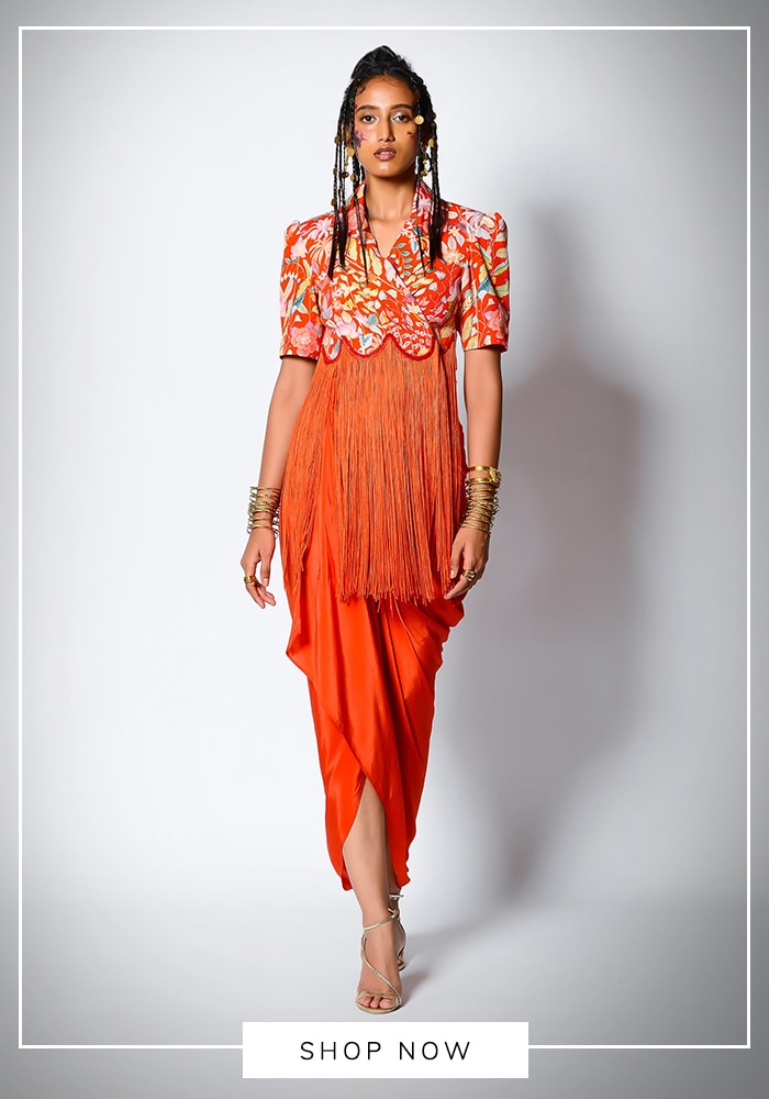 Temple-Ready Red & Orange Outfits for Hanuman Jayanti 2026 13 Minimal Fusion: Kurta and Skirt Combos