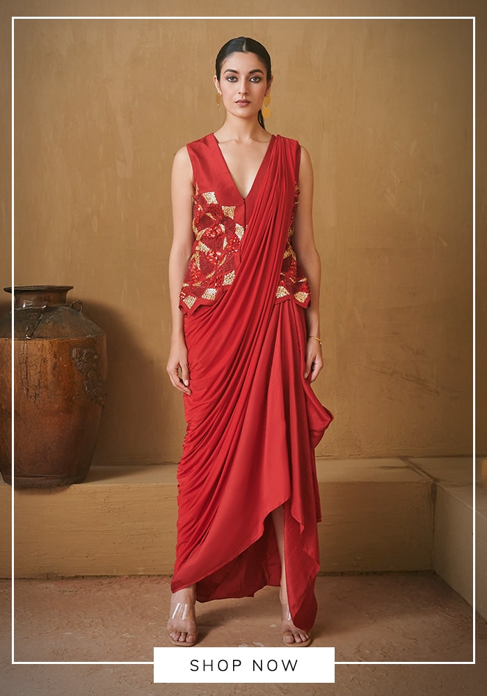 Temple-Ready Red & Orange Outfits for Hanuman Jayanti 2026 14 Minimal Fusion: Kurta and Skirt Combos