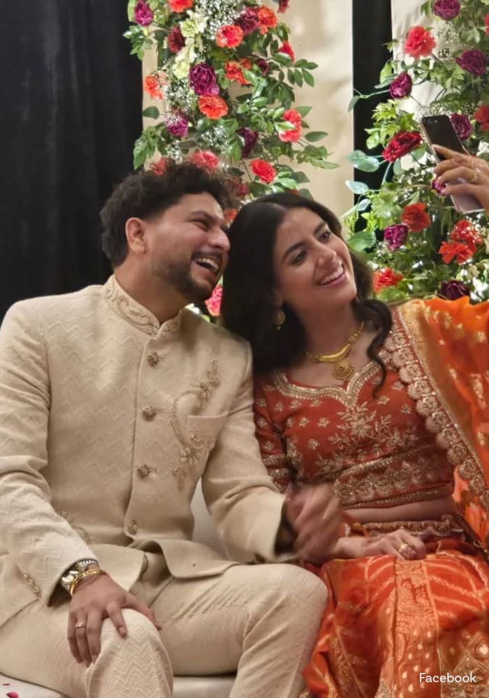 Kuldeep Yadav with Vanshika Chadha on their engagement