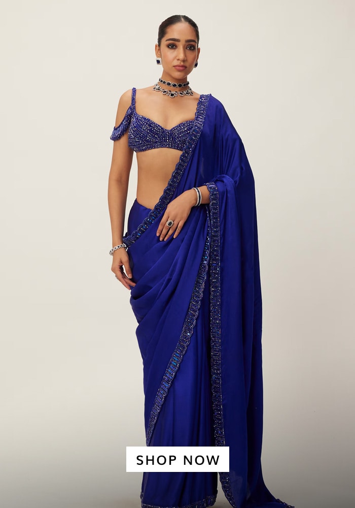 Know Your Designer – Ep 30: Vvani by Vani Vats 7 Vvani by vani vats
Blue Georgette, Satin Crystals, Sequins, Cut Work Embellished Saree With Blouse