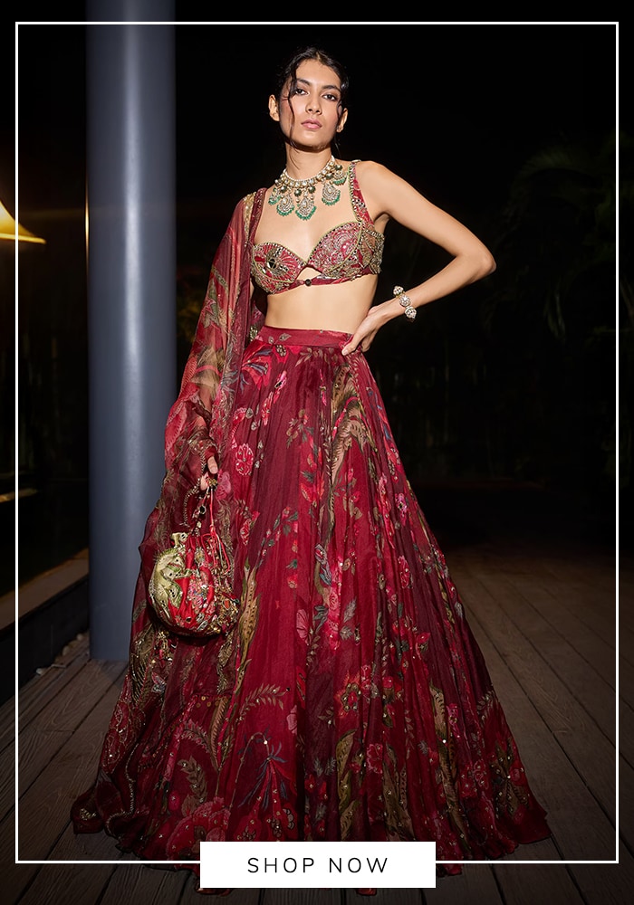 Mahima Mahajan 
Red Organza Sequins, Mirrors, Embroidery Sweetheart Neck Sindoori Lehenga Set