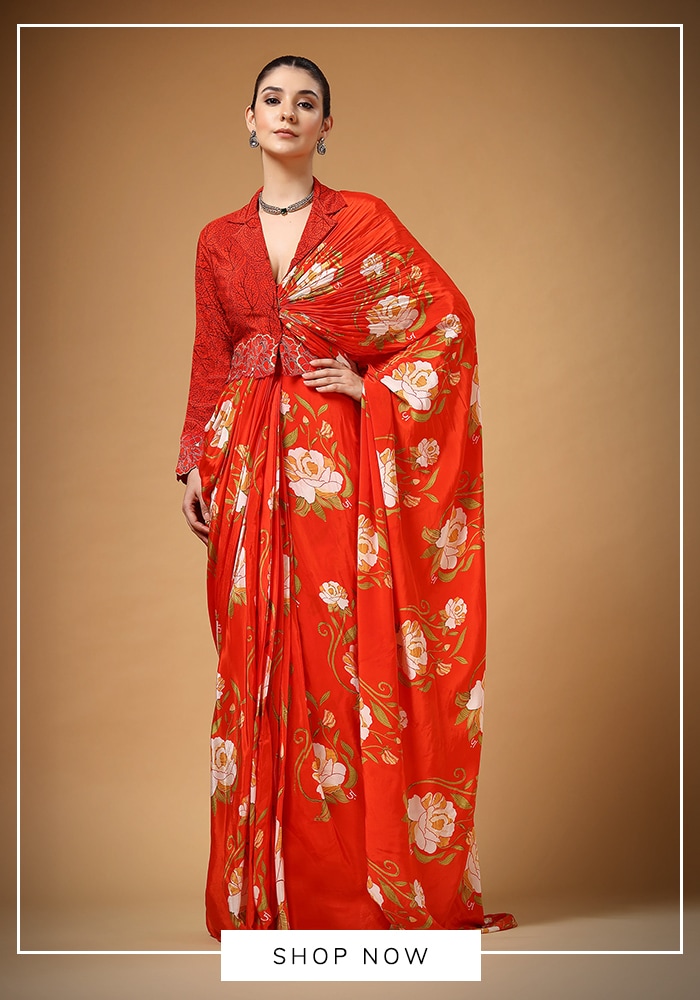 Temple-Ready Red & Orange Outfits for Hanuman Jayanti 2026 9 Fuss-Free Pre-Draped Sarees