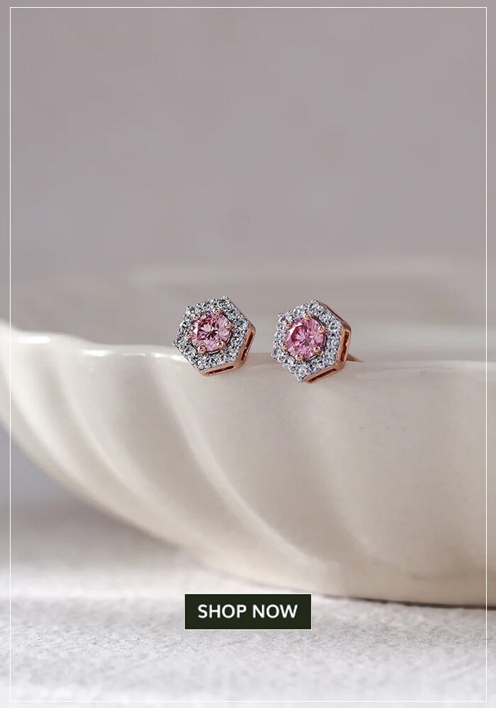 Araiya by Aza halo pink hexagonal studs
