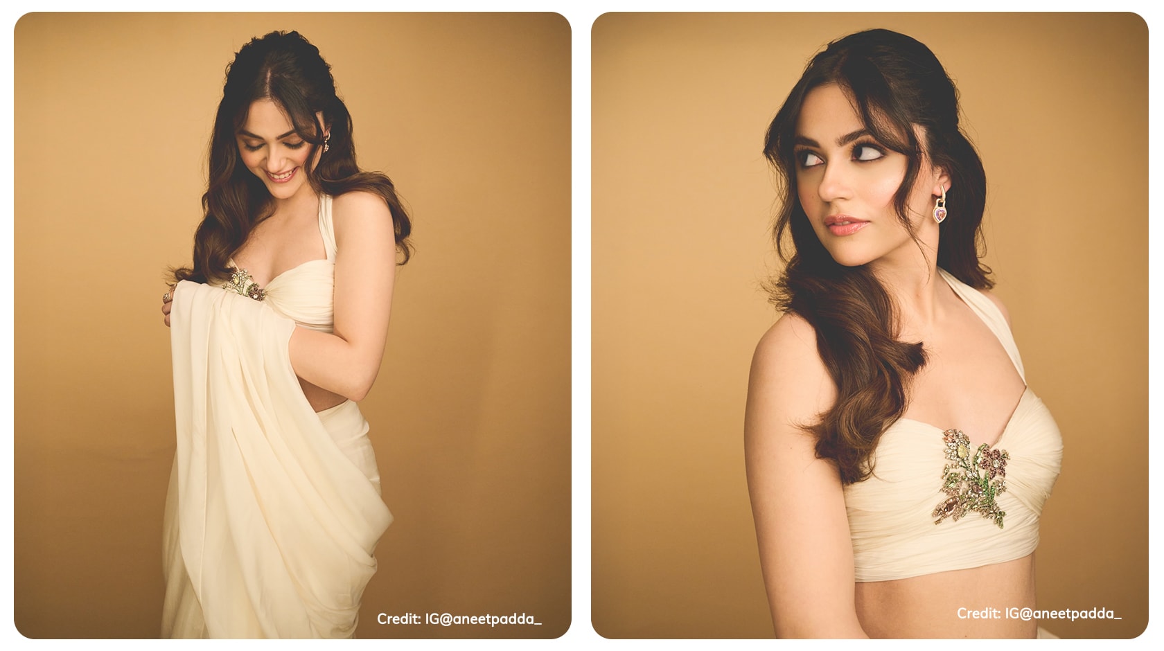 Aneet Padda wearing white pre-draped saree at Zee Cine Awards