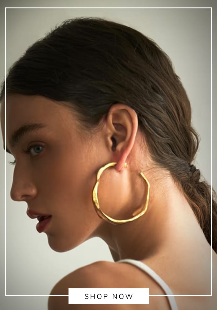 Golden hoop earrings for maxi dress