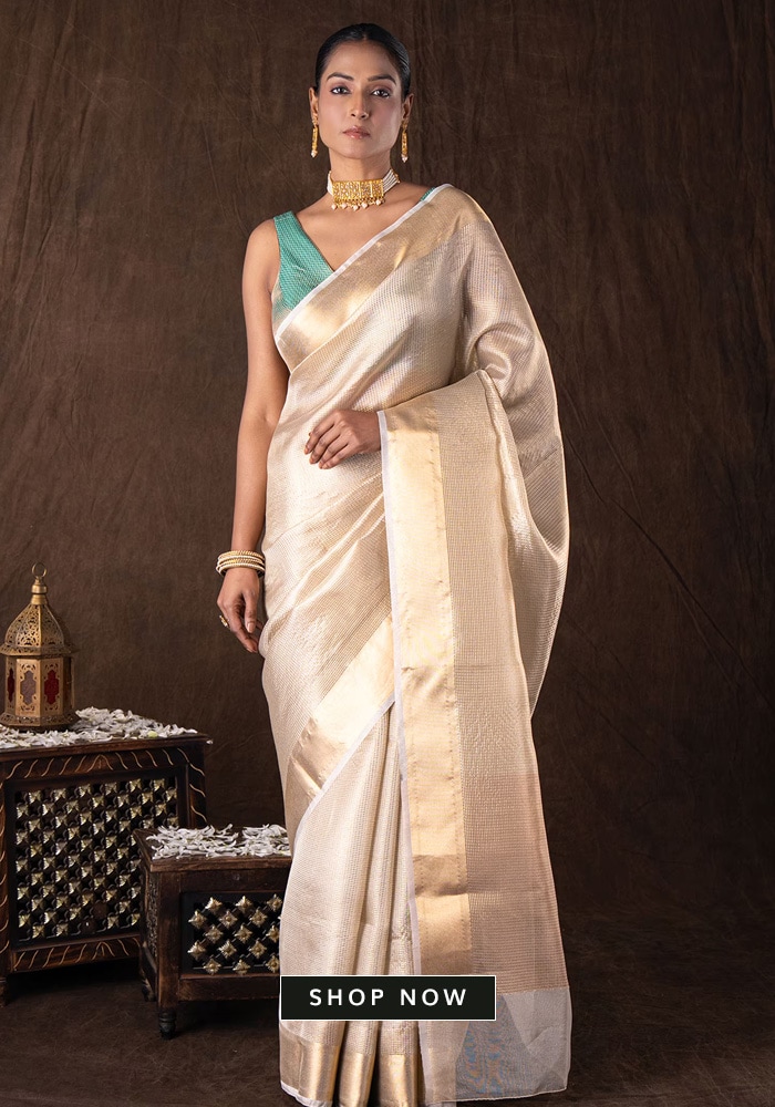 Light Golden Silk Saree for Vishu