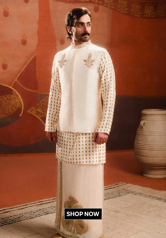 Masaba Ivory Silk, Viscose Embroidery Kalakand Bundi Kurta Set